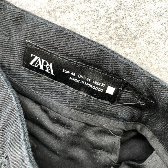 Zara Wide Leg Crop Capri Pants Womens 31 Black High Waisted Chino Cotton - Picture 11 of 11